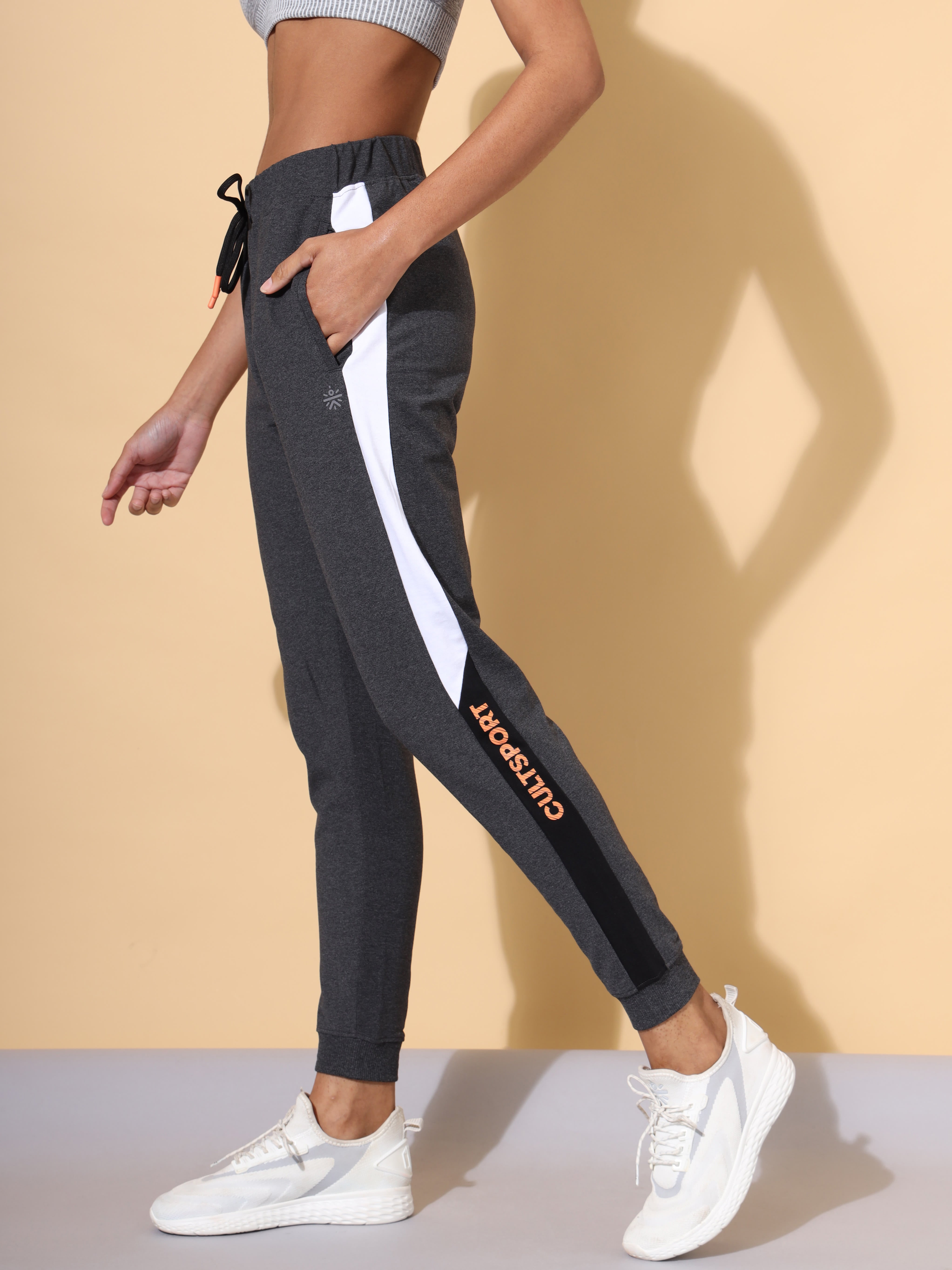 Women Dark Grey Vitals Solid Running Joggers