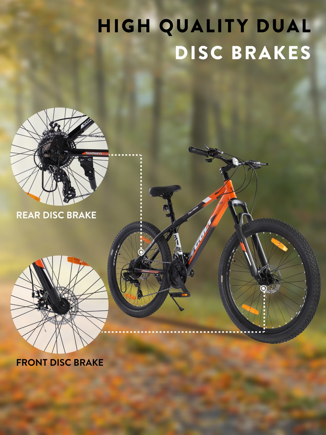 DAUNTLESS21S26TORANGEBLACK Steel 21 Speed Shimano Gear 26 inch Mountain Cycle, Dual Disc Brake, Front Suspension, Double Wall Rim