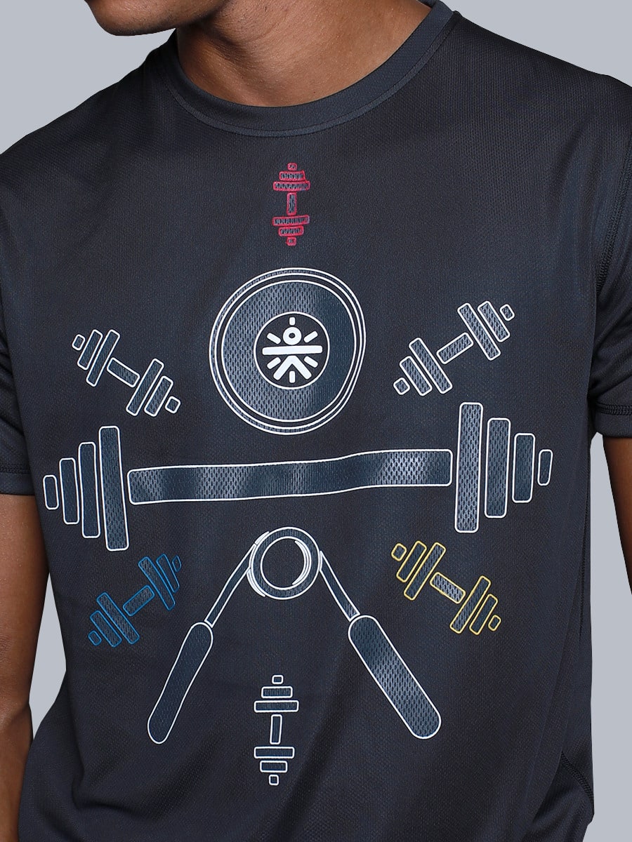 Men Charcoal Dumbbell Training Tee