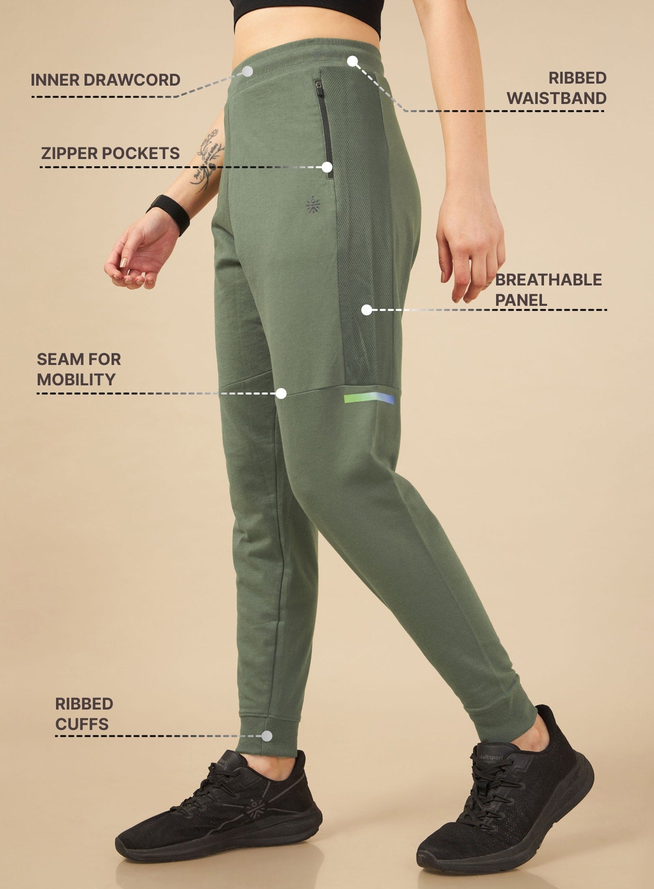 Women Olive Power Flex Joggers
