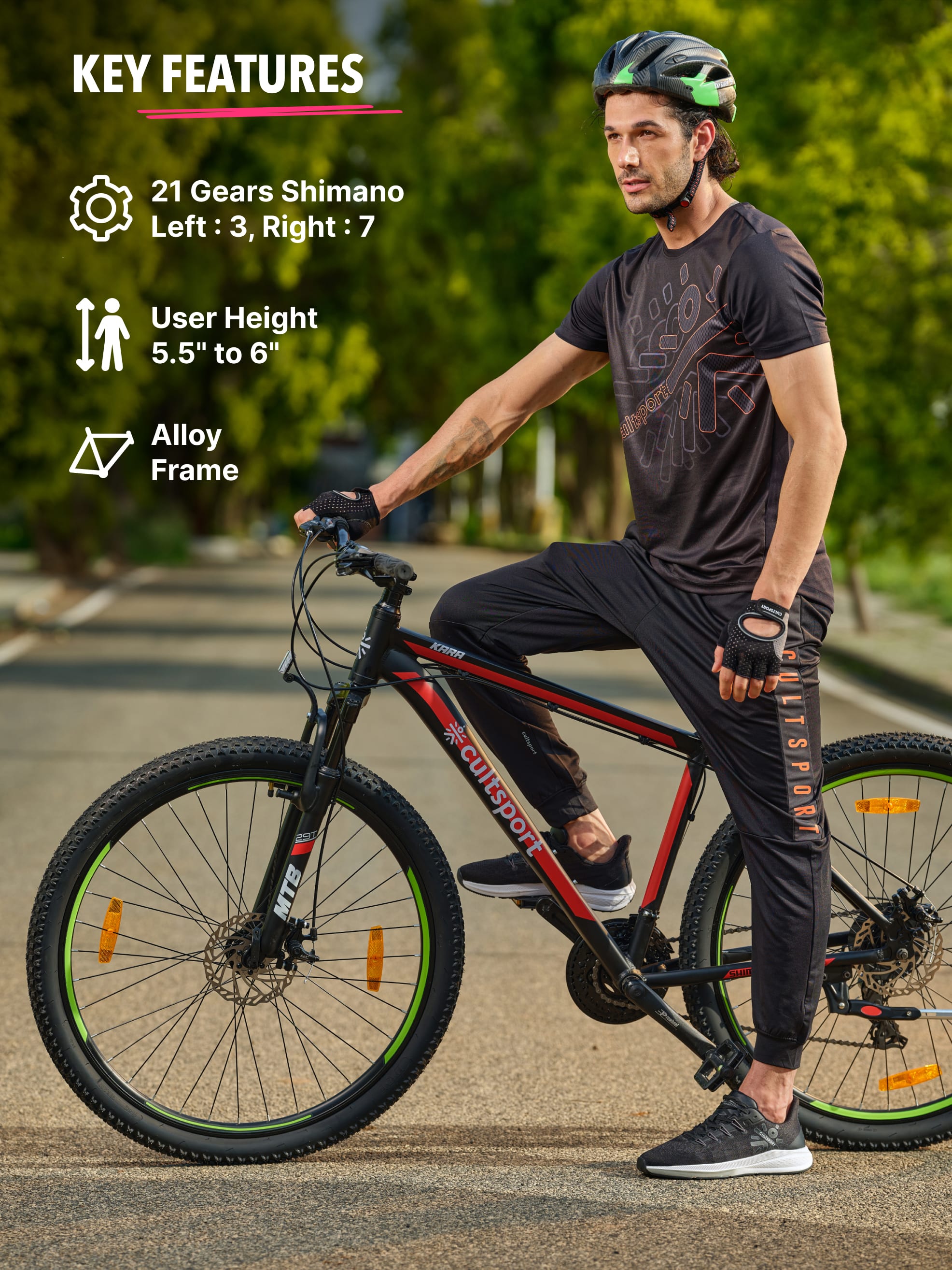 Kara Alloy 21 Speed Shimano Gear 29 inch Mountain Cycle, Dual Disc Brake, Front Suspension, Double Wall Rim Black, Free Trainer Sessions, Cycling Event