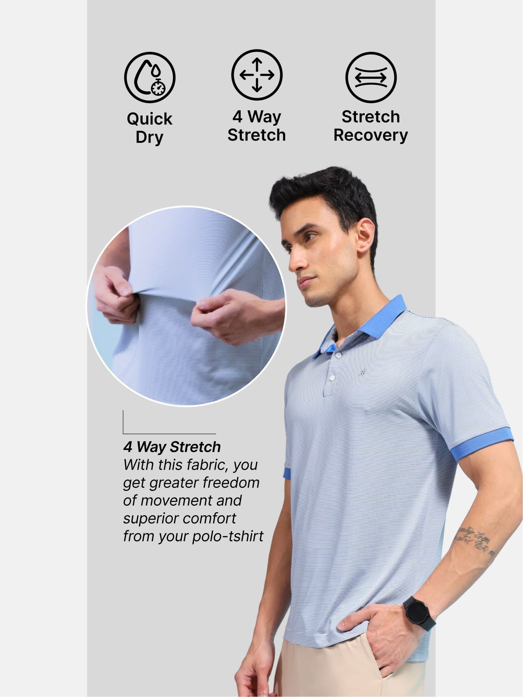 Striped Contrast Collar Polo T-shirt