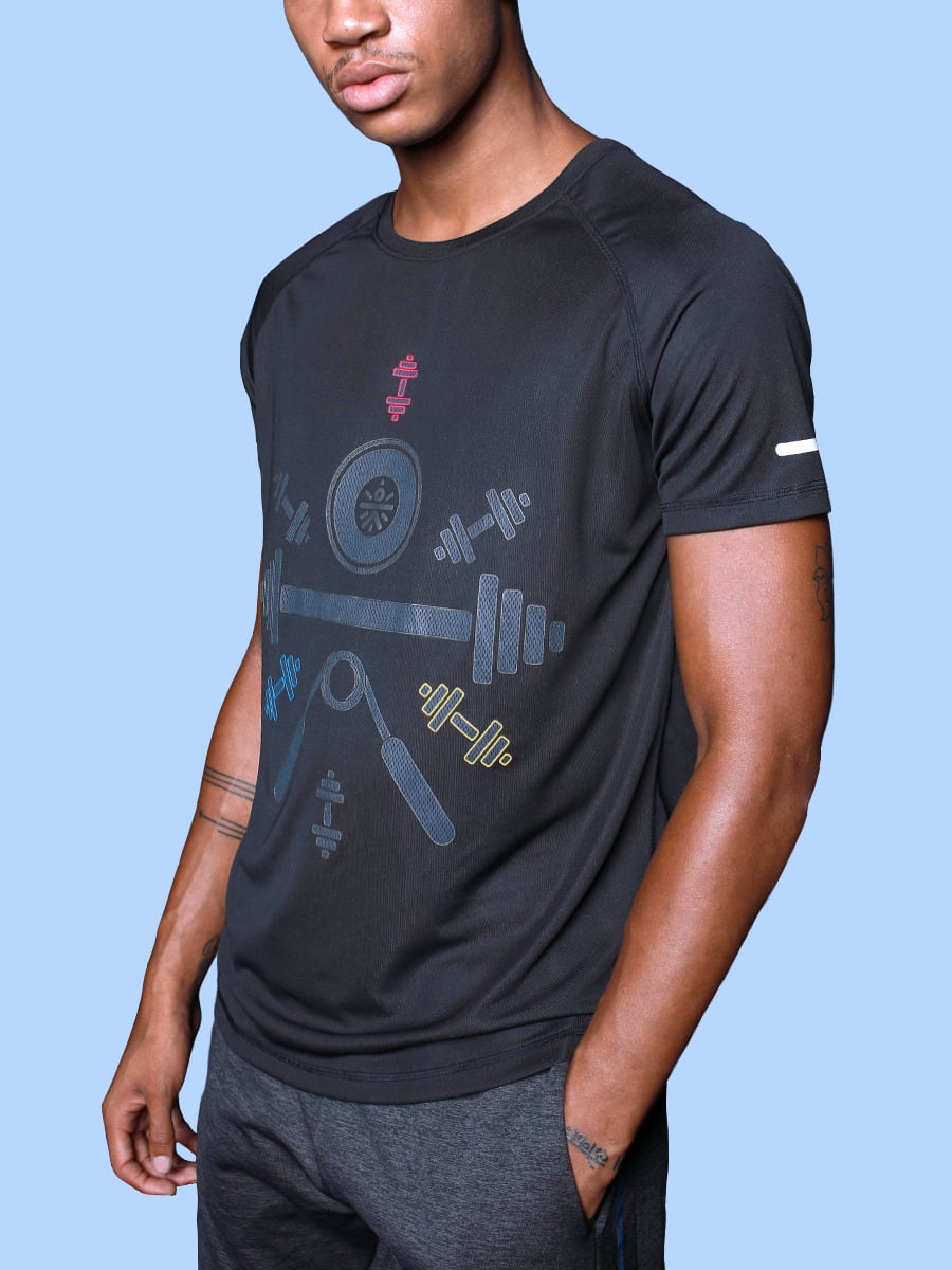 Men Black Dumbbell Training Tee