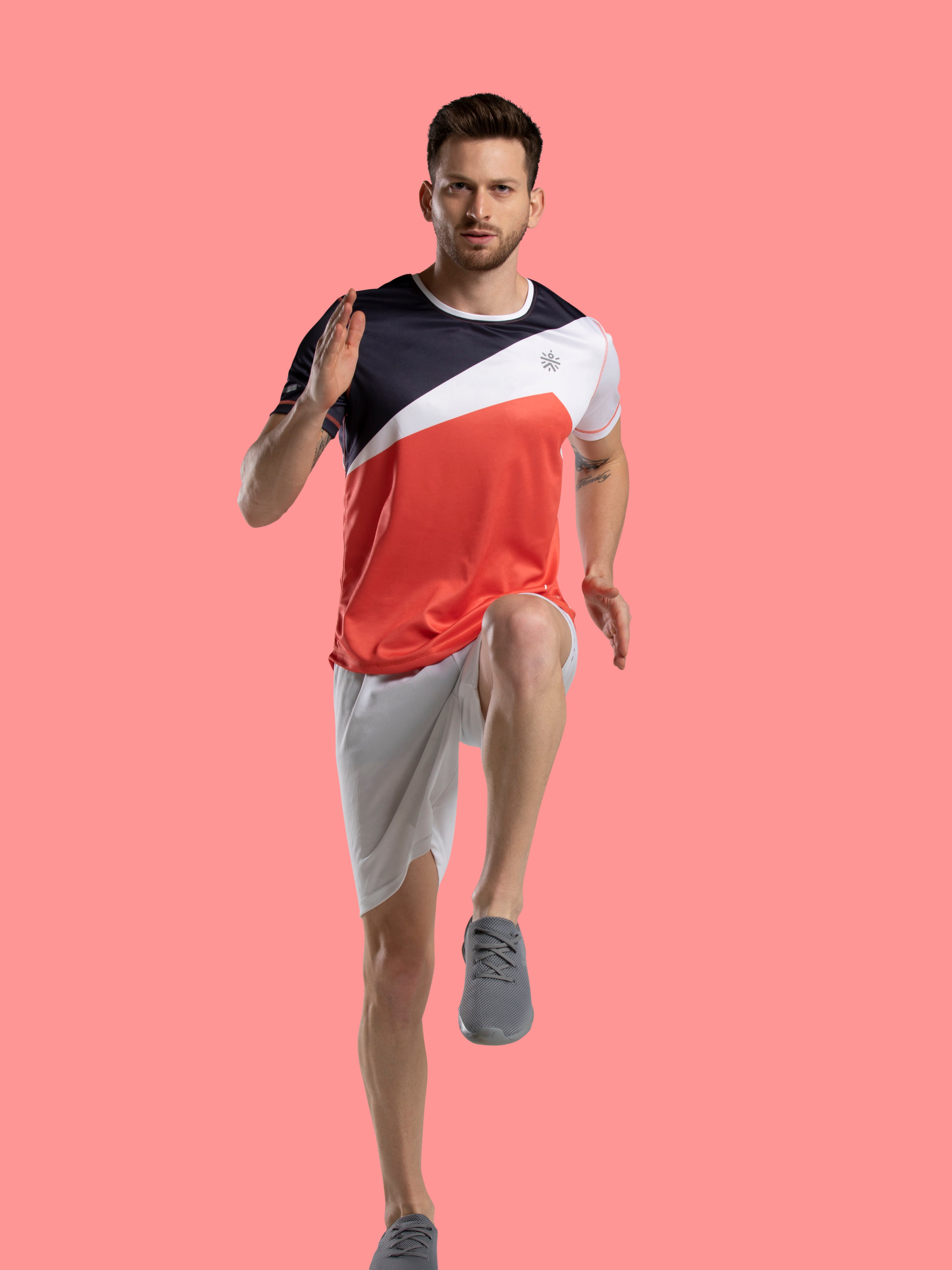 Colour-blocked Red Running Tee