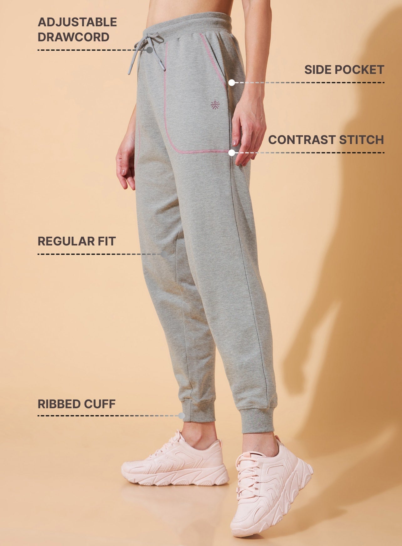 Women Grey Pop-up Thread Leisure Joggers