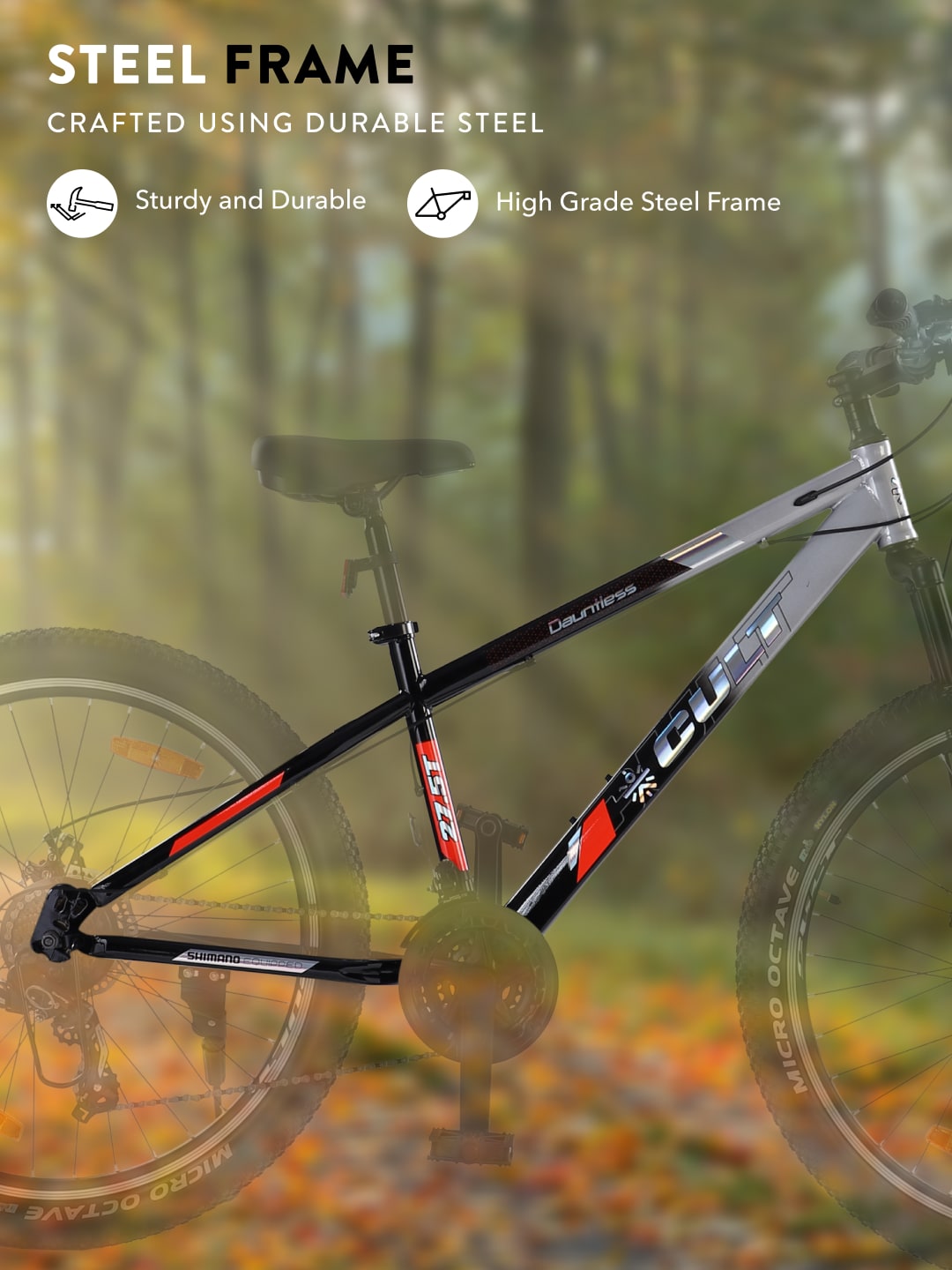 DAUNTLESS21S27.5TSILVERBLACK Steel 21 Speed Shimano Gear 27.5 inch Mountain Cycle, Dual Disc Brake, Front Suspension, Double Wall Rim