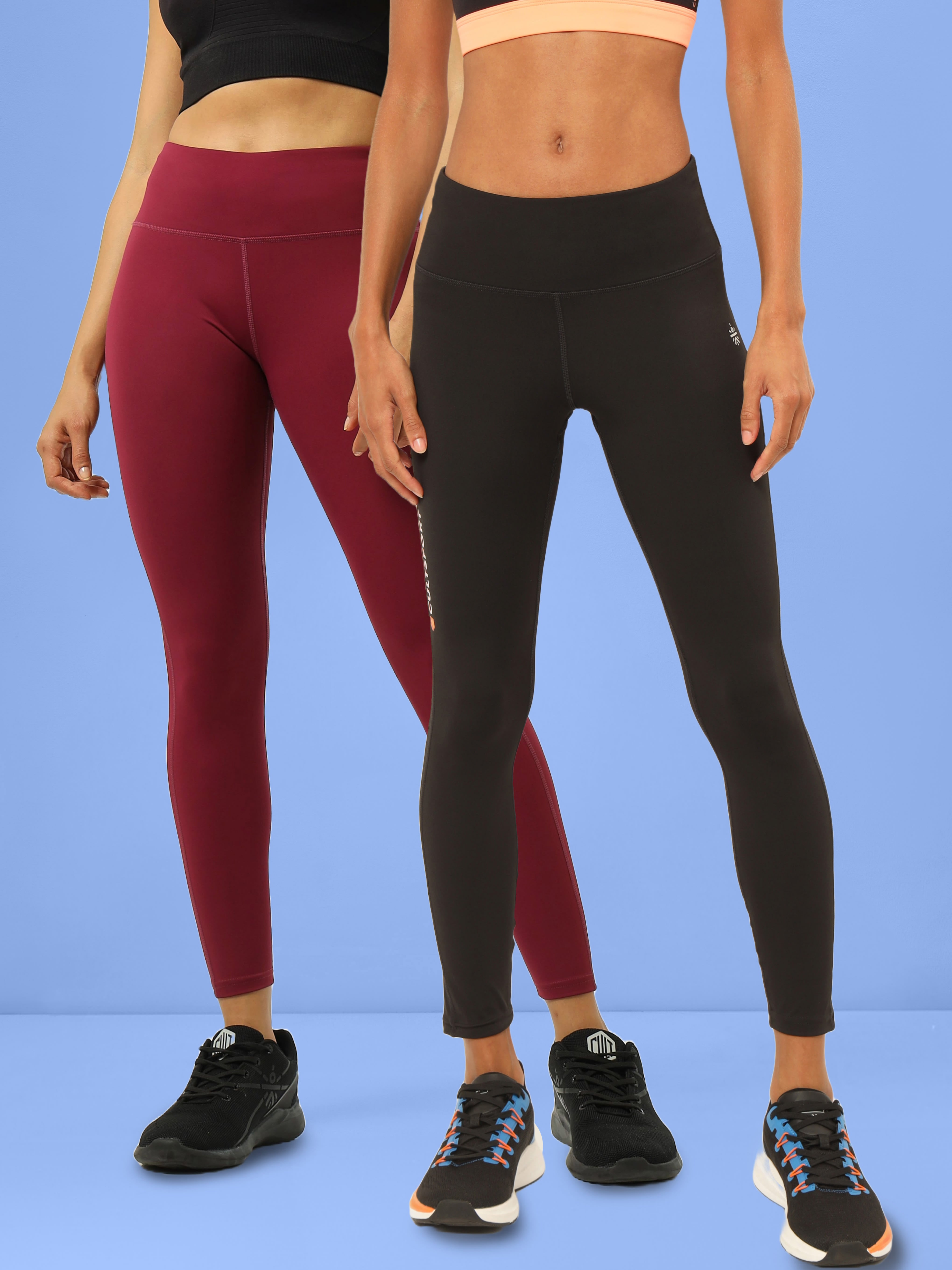 Red & Black Pack of 2 High Waist Compression Tights