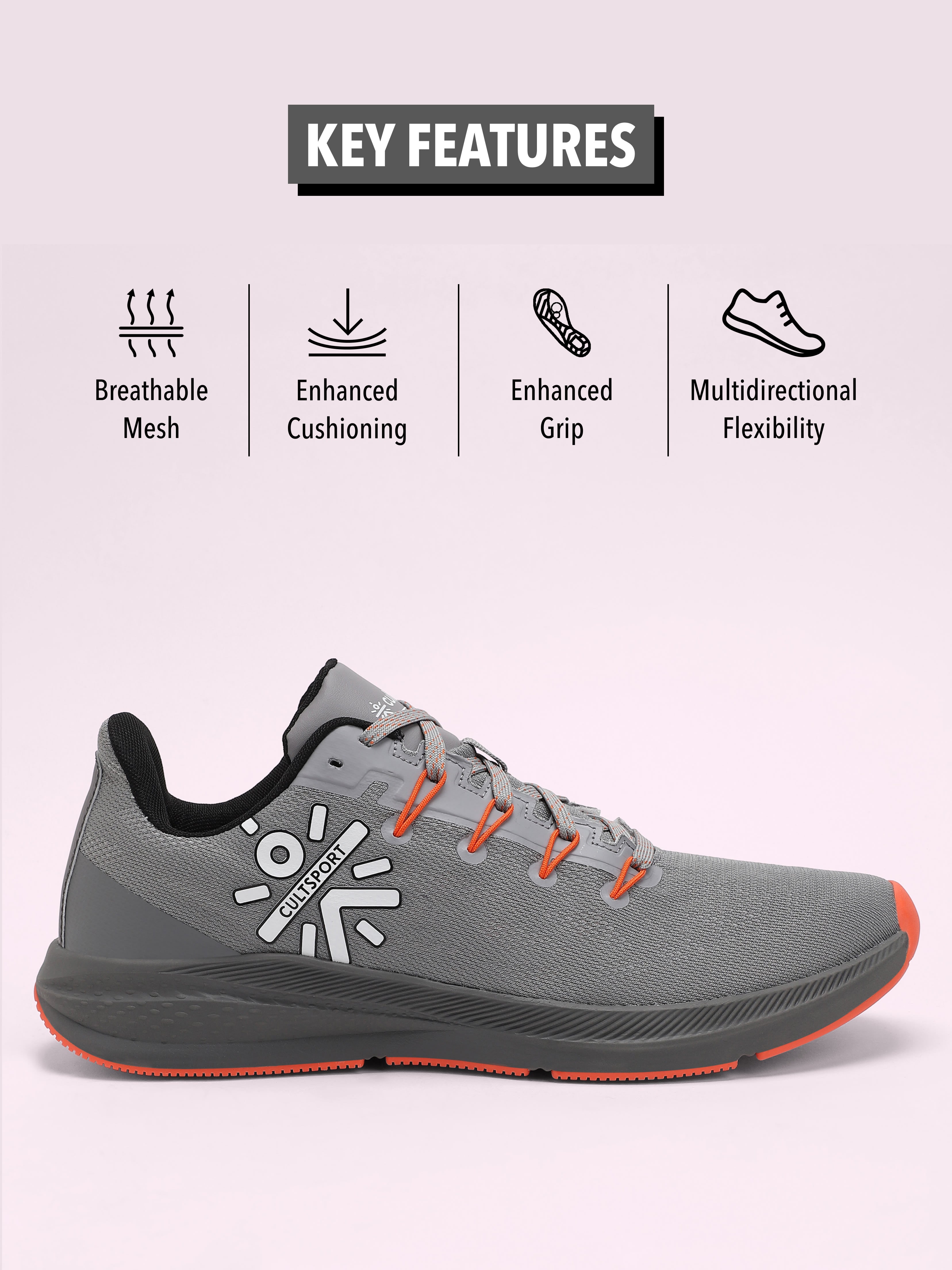 cult Firebird Men Running Shoes - Grey/Orange