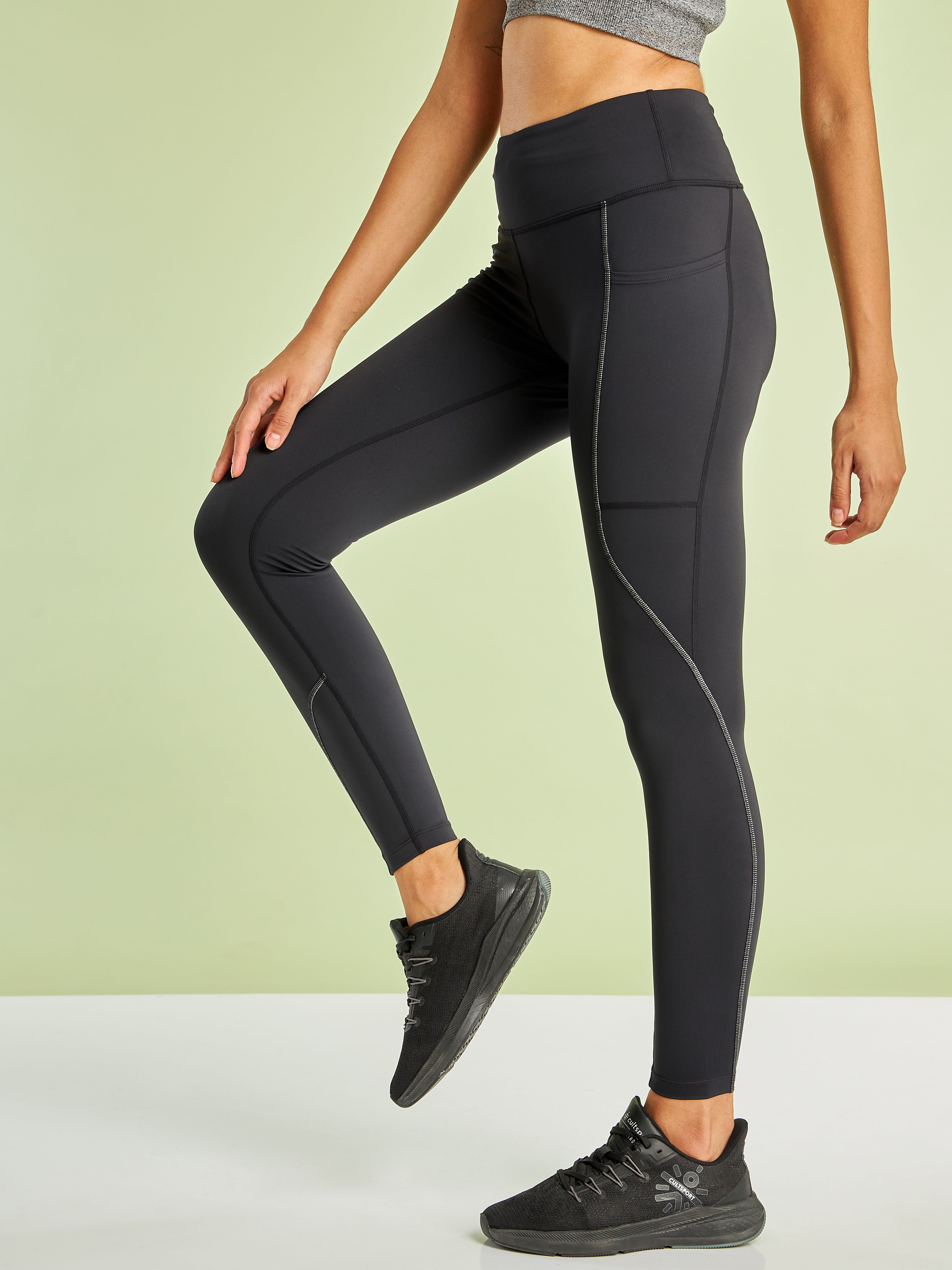 Black Panelled High Waist Running Tights