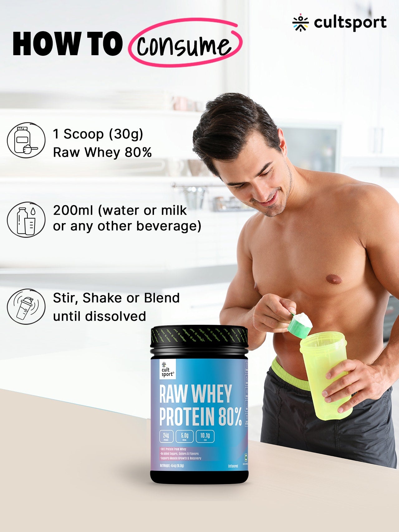 Raw Whey Protein 80% - 454 g | Protein Powder for Men & Women | Reforms Strength, Muscle Growth & Recovery | 24g Protein Per Serving | Unflavoured Concentrate