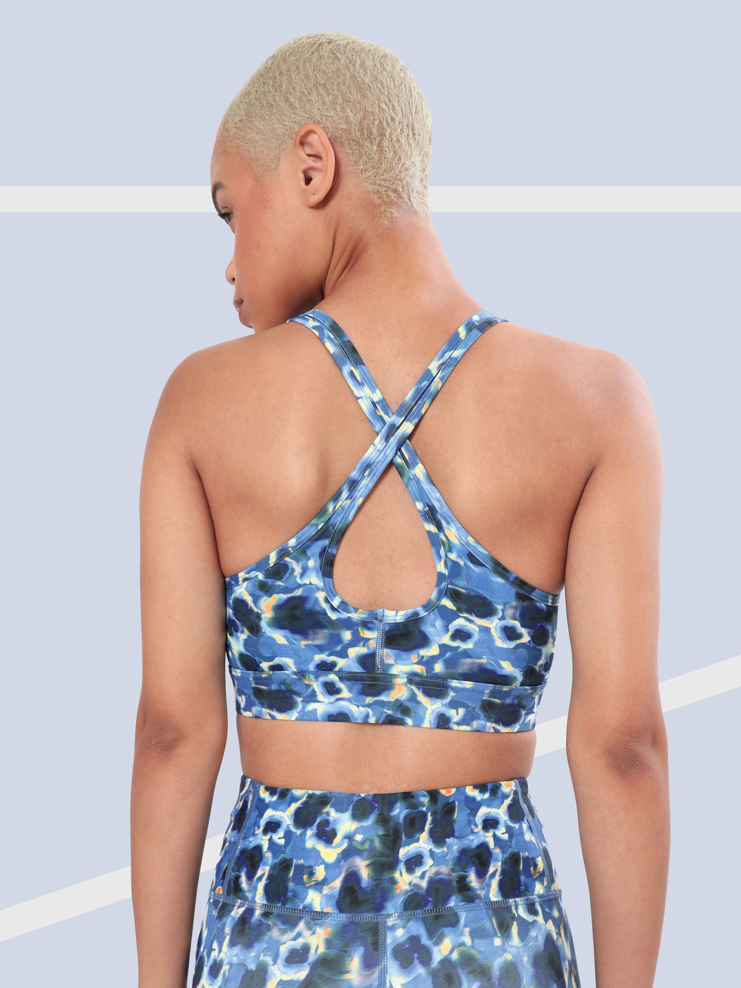 Abstract Print Medium Impact Criss Cross Sports Bra