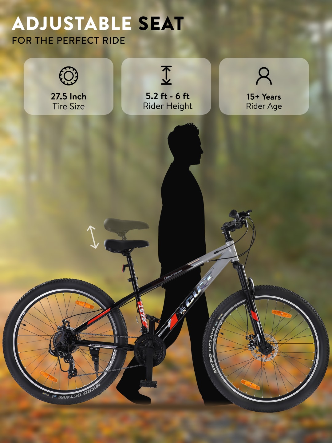 DAUNTLESS21S27.5TSILVERBLACK Steel 21 Speed Shimano Gear 27.5 inch Mountain Cycle, Dual Disc Brake, Front Suspension, Double Wall Rim