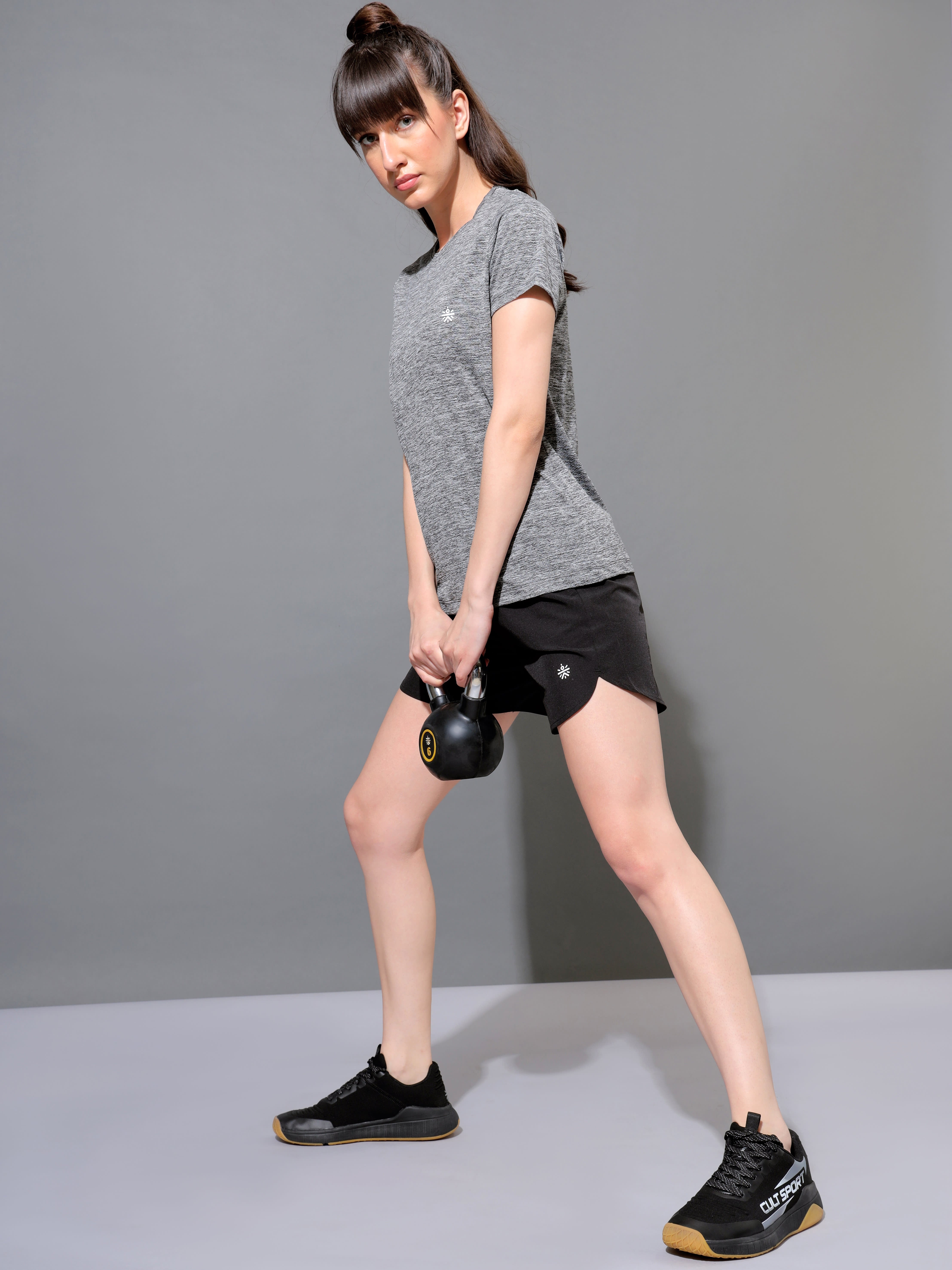 Solid Shorts with Curved Hem