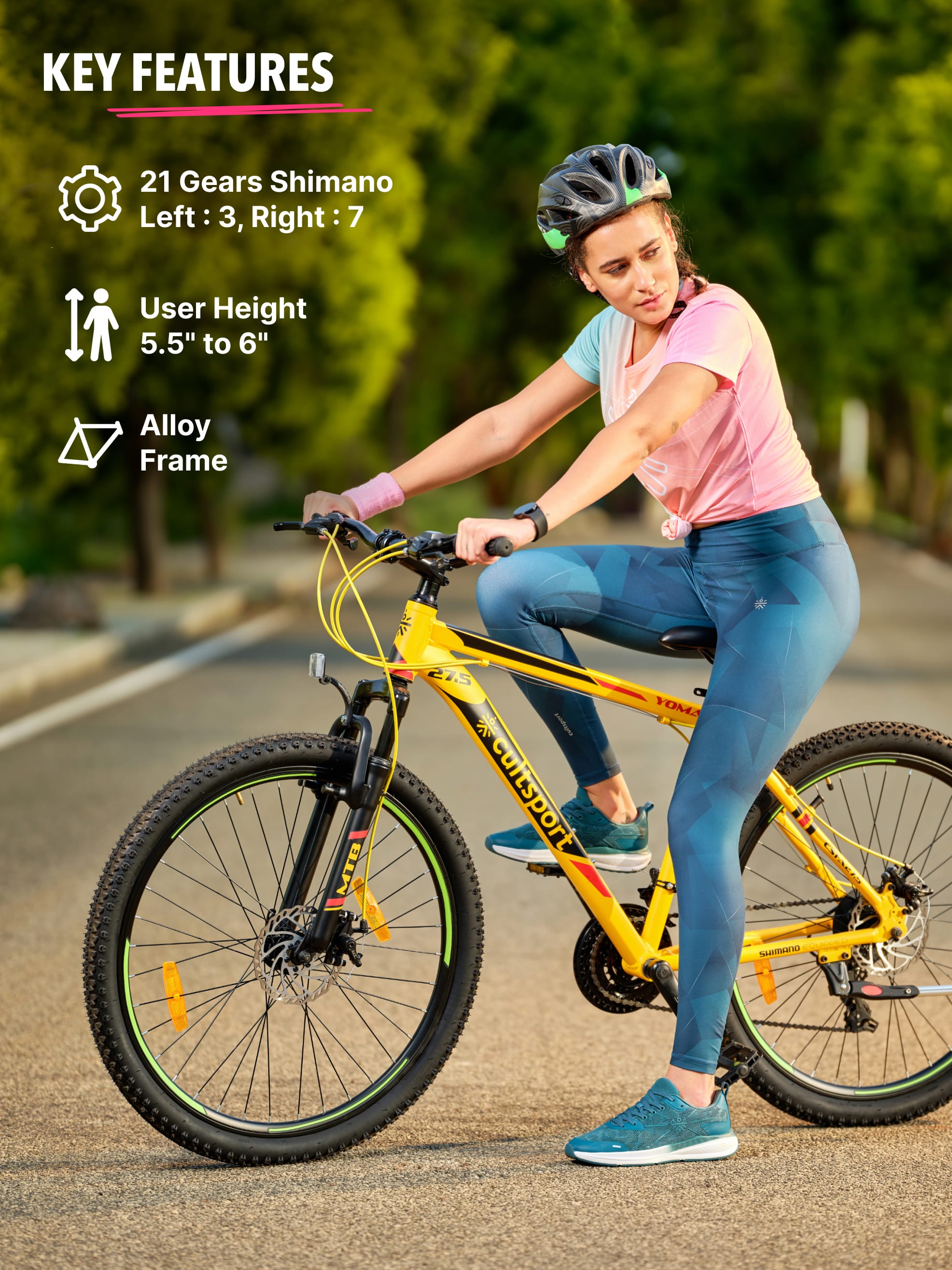 Yoma Alloy 21 Speed Shimano Gear 27.5 inch Mountain Cycle, Dual Disc Brake, Front Suspension, Double Wall Rim, Free Trainer Sessions, Cycling Event