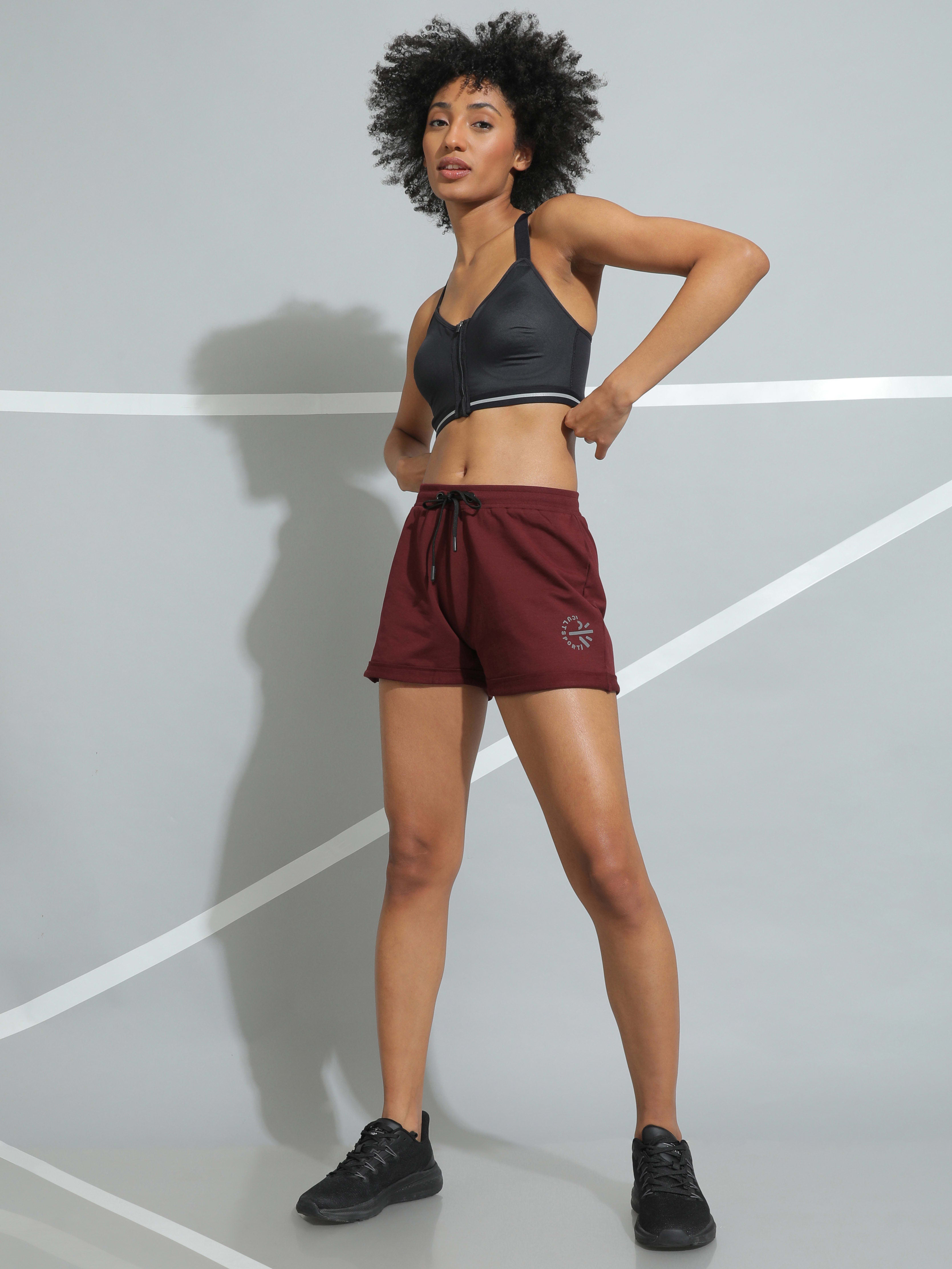 Women's Burgundy Minimal Logo Active Shorts