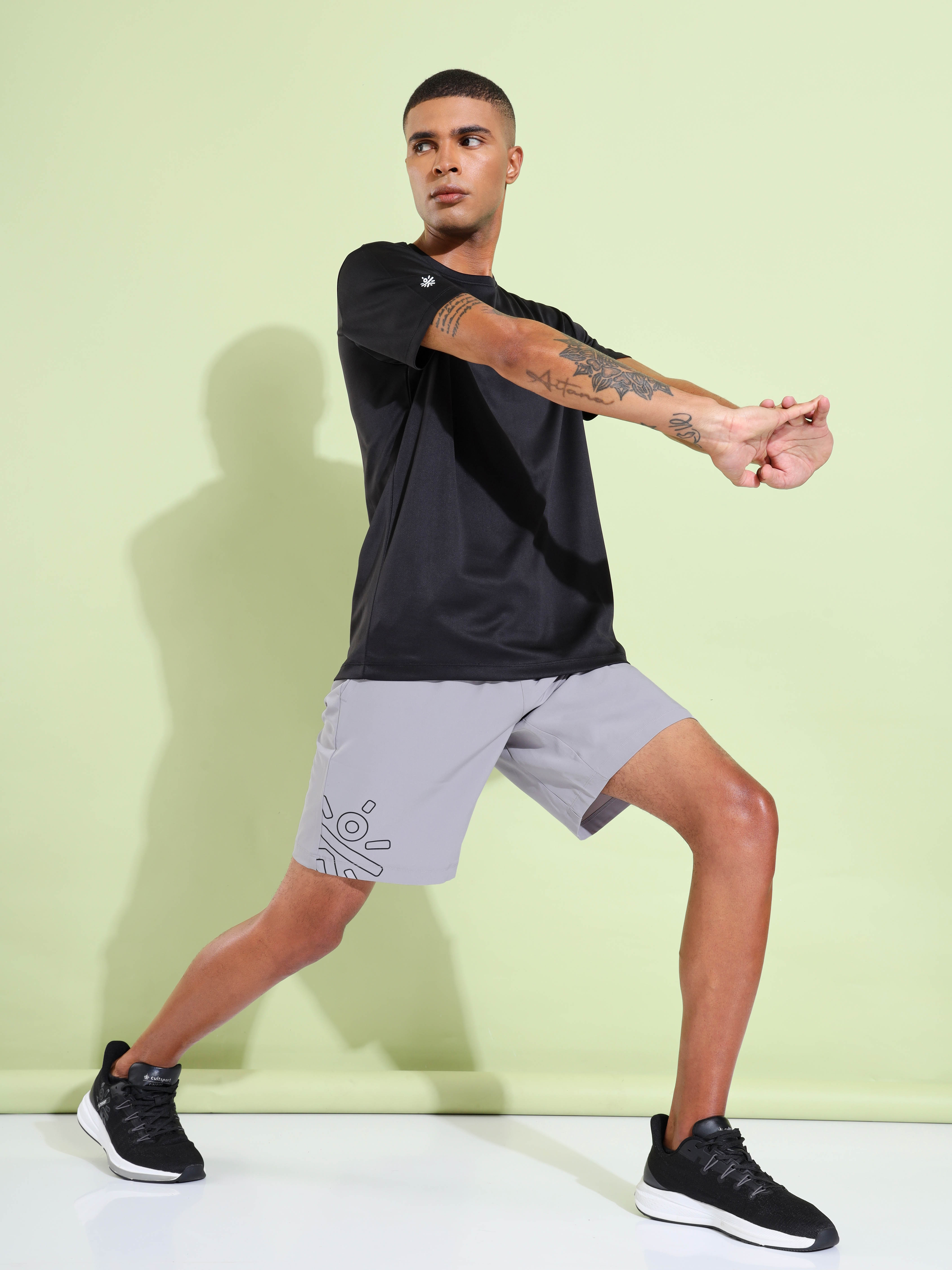 Solid Workout Shorts with Graphic Print