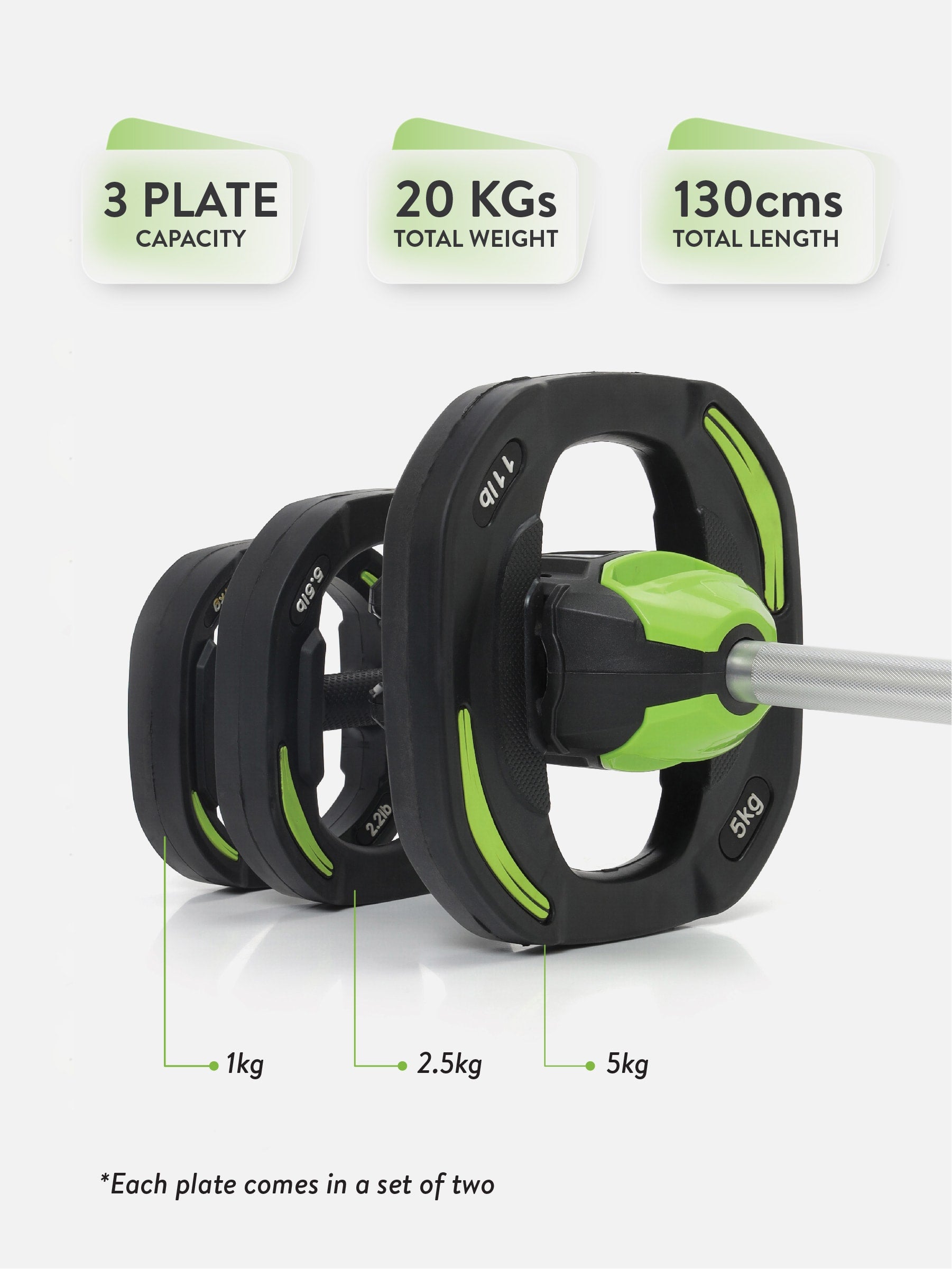 20Kg Adjustable Barbell with 3 Pairs of Weight Plates, Use as Free Weights or Barbell (Adjust weights in a click with industry best crocodile weight clasping technology) (6 Months extended Warranty only on Cultsport.com)