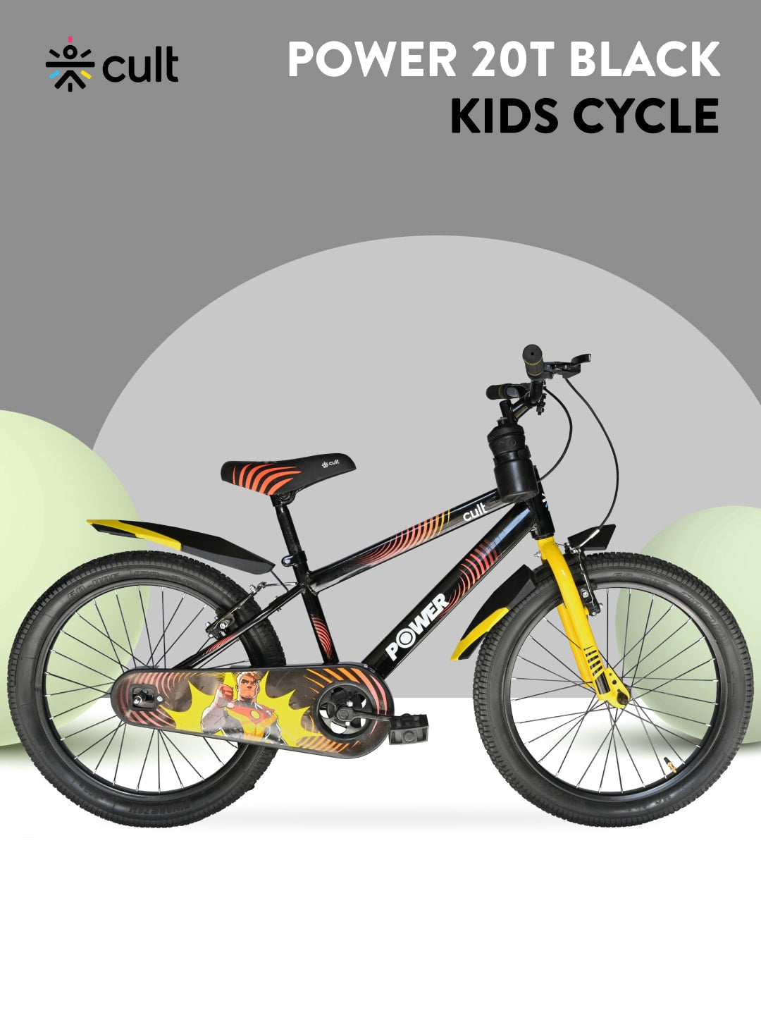 Power 20T Black Steel Kids Bike with Single Wall Rim, Rigid Fork and Free Trainer Sessions and Cycling Event