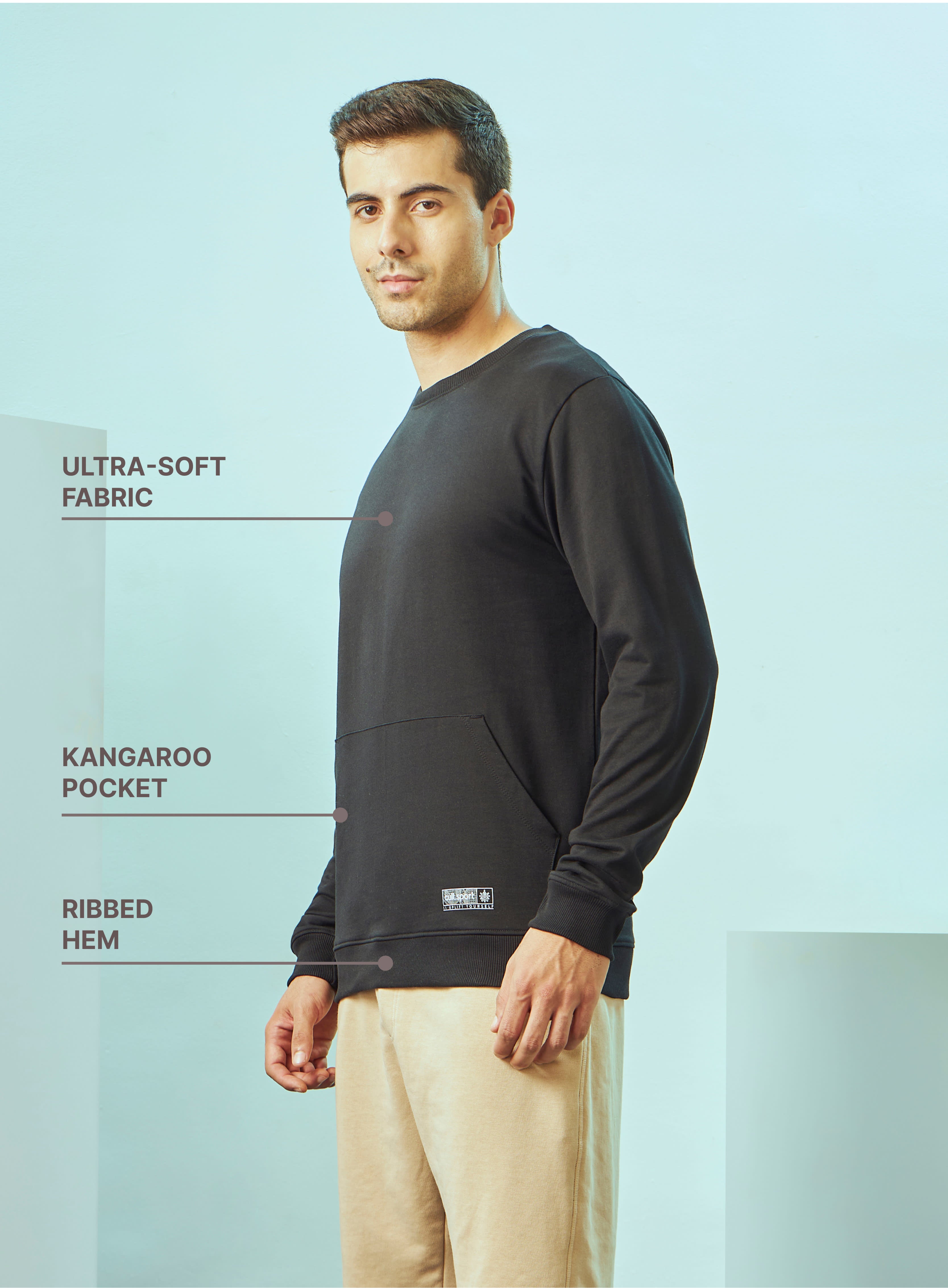 Crew Neck Sweatshirt with Kangaroo Pocket