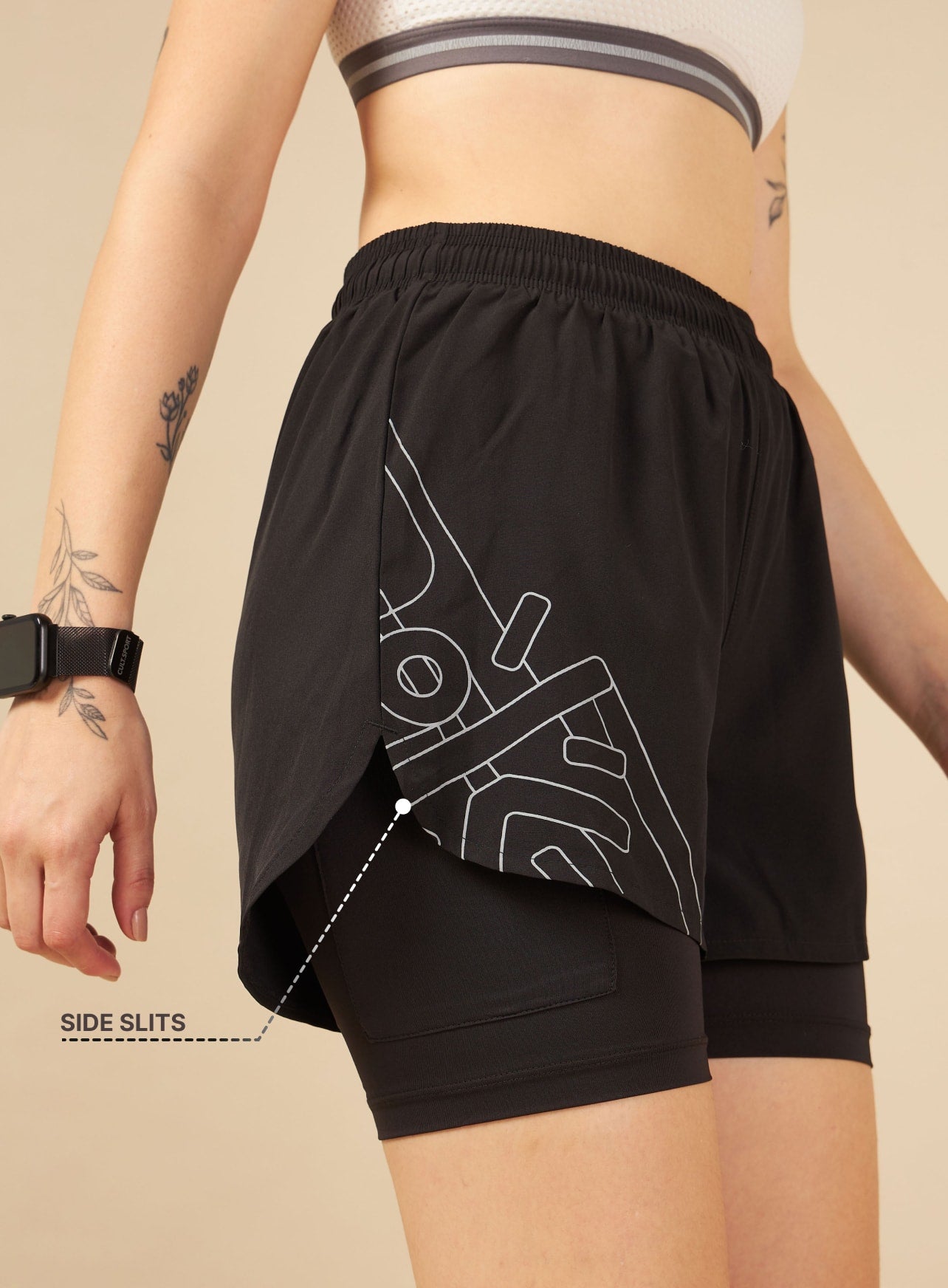 Logo Print Performance Shorts with Inner Tights