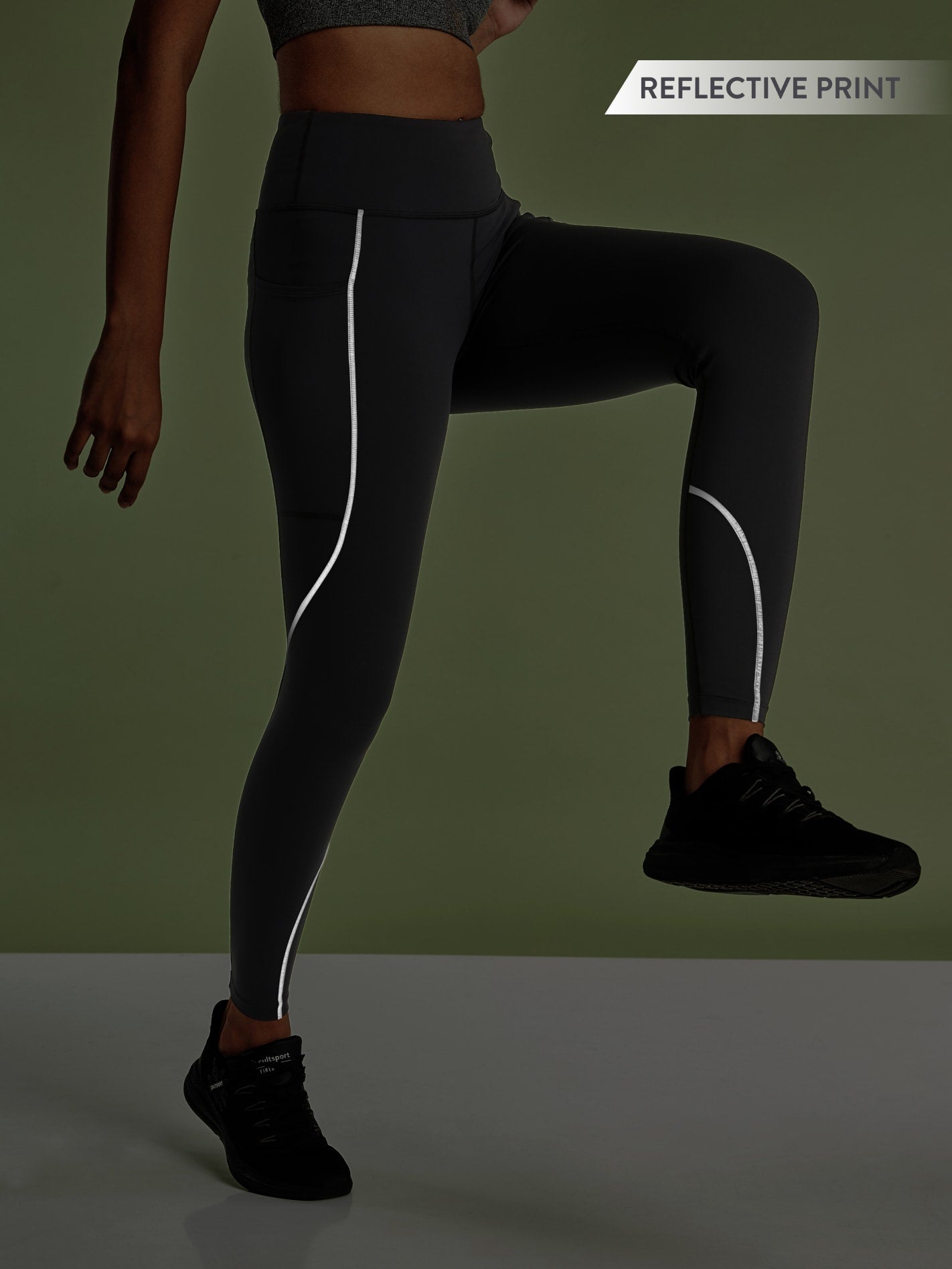 Black Panelled High Waist Running Tights