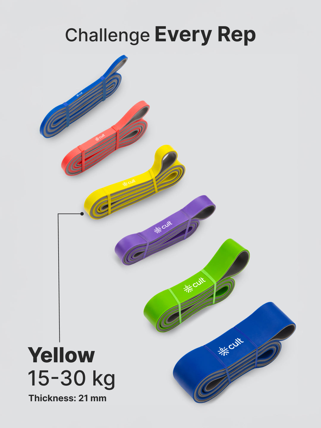 cult Resistance Band for Men & Women Yellow Grey (15 - 30kgs Resistance)