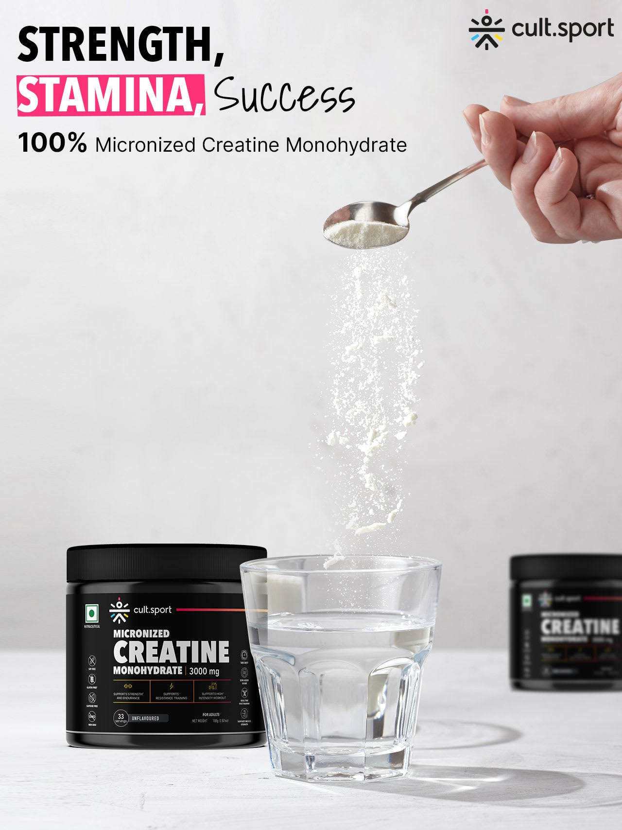 Cultsport Creatine Monohydrate  100 g | Micronised | 100% Vegetarian | Unflavoured |  Dairy-Free | Gluten-Free
